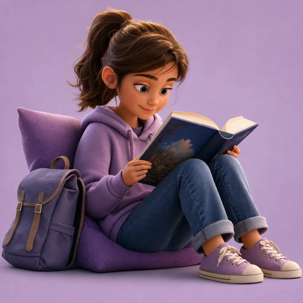 Ilustracja 3D dziecka w wieku 10–12 lat trzymającego pod pachą grubszą książkę
